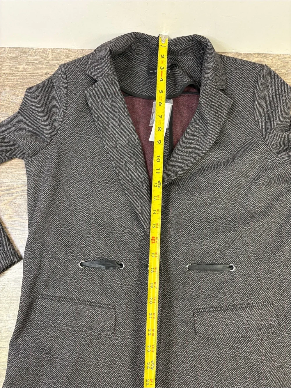 White House Black Market Herringbone Knit Blazer Gray Bloodstone Large NWT